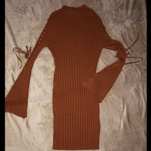 Wide Sleeve Tan Dress
